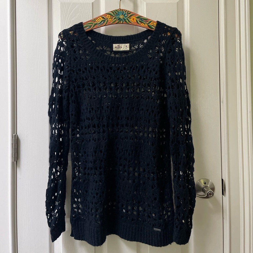 Hollister Crochet Navy Sweater
